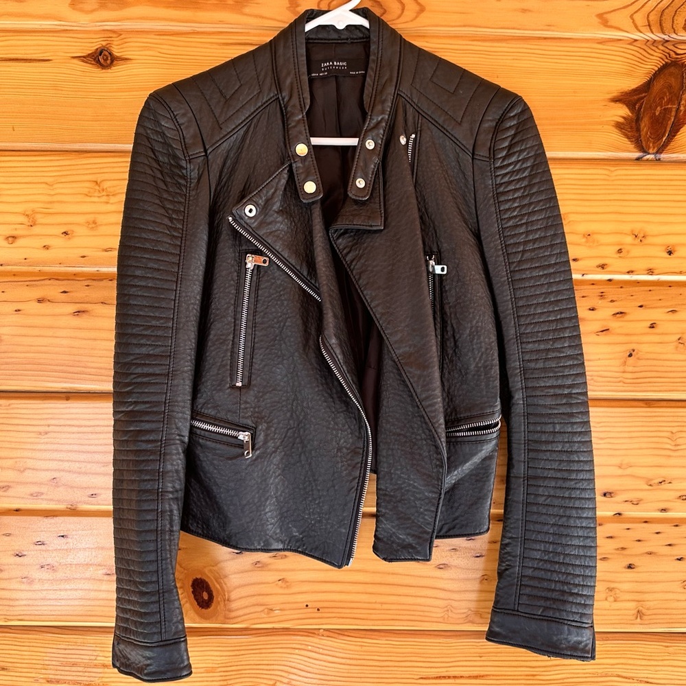 Zara Vegan Leather Moto Jacket szM